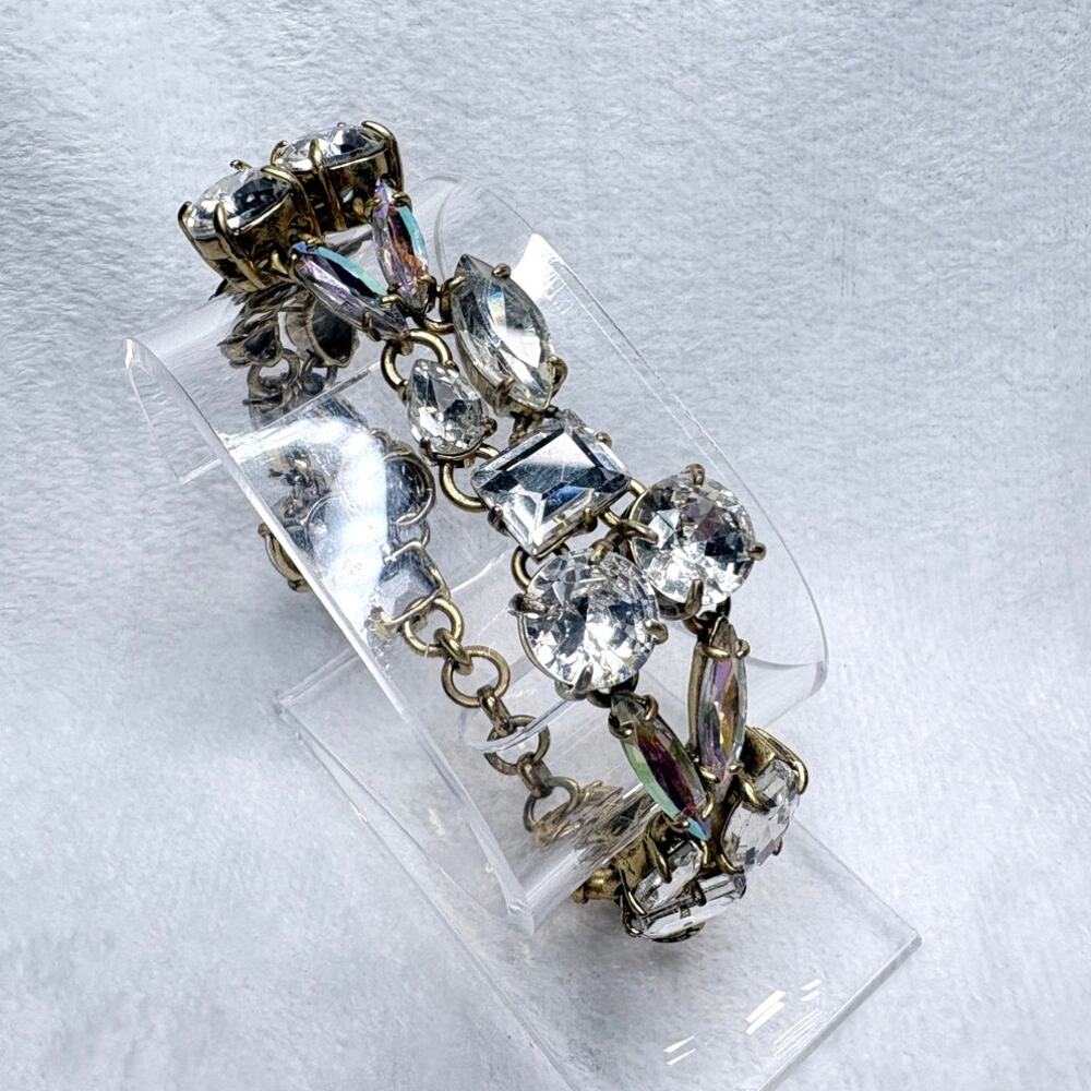 J.Crew Mixed Holiday Crystal Bracelet Clear & AB Glass, Antique Gold Tone Clasp